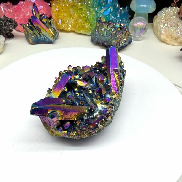 Titanium Aura Quartz Cluster Rainbow Mystic Aurora AB Iridescent Stone - Picture 3 of 7